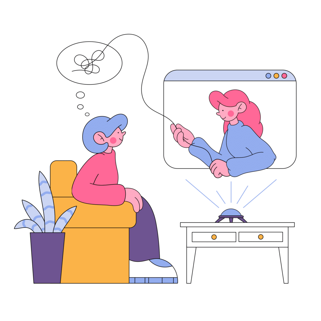 Woman talking to therapist online